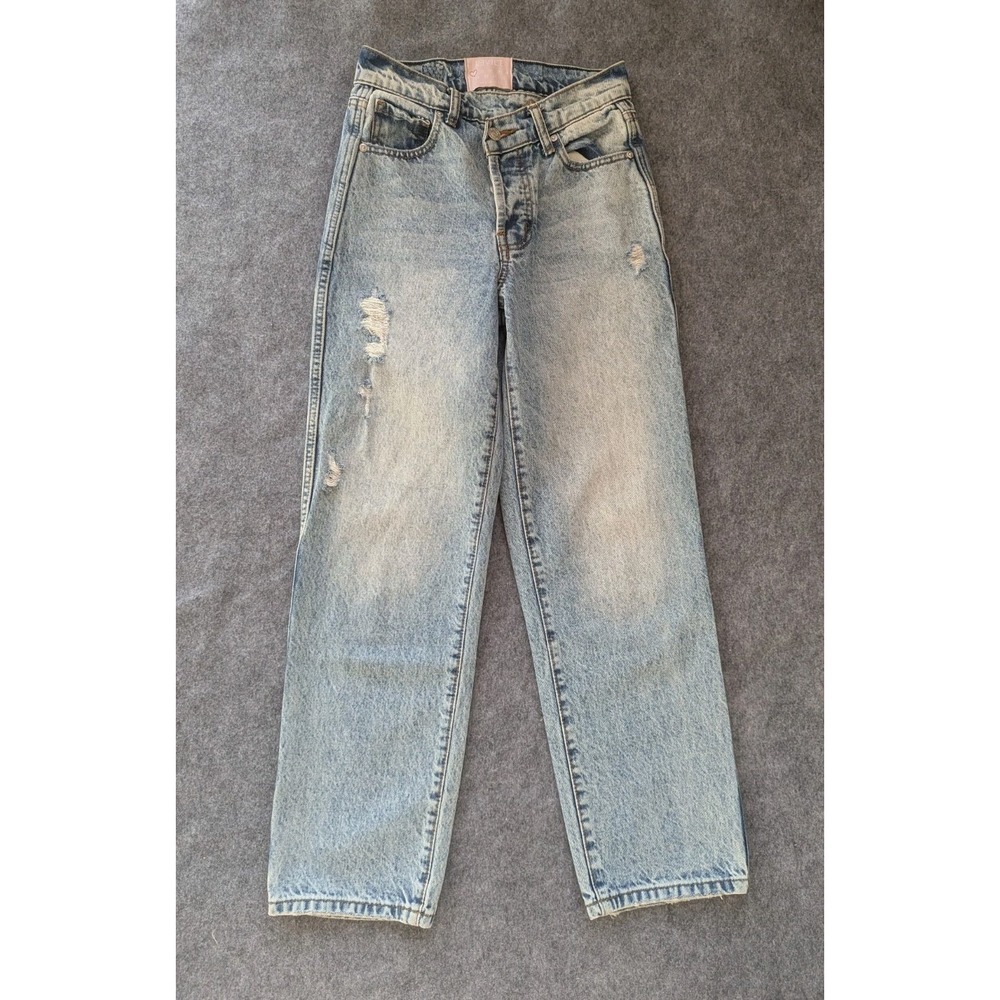 REVICE Jeans Women's 24 High Rise Distressed Straight Leg Button Fly Blue